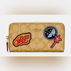 Disney X Coach Accordion Zip Wallet In Signature Canvas With Patches